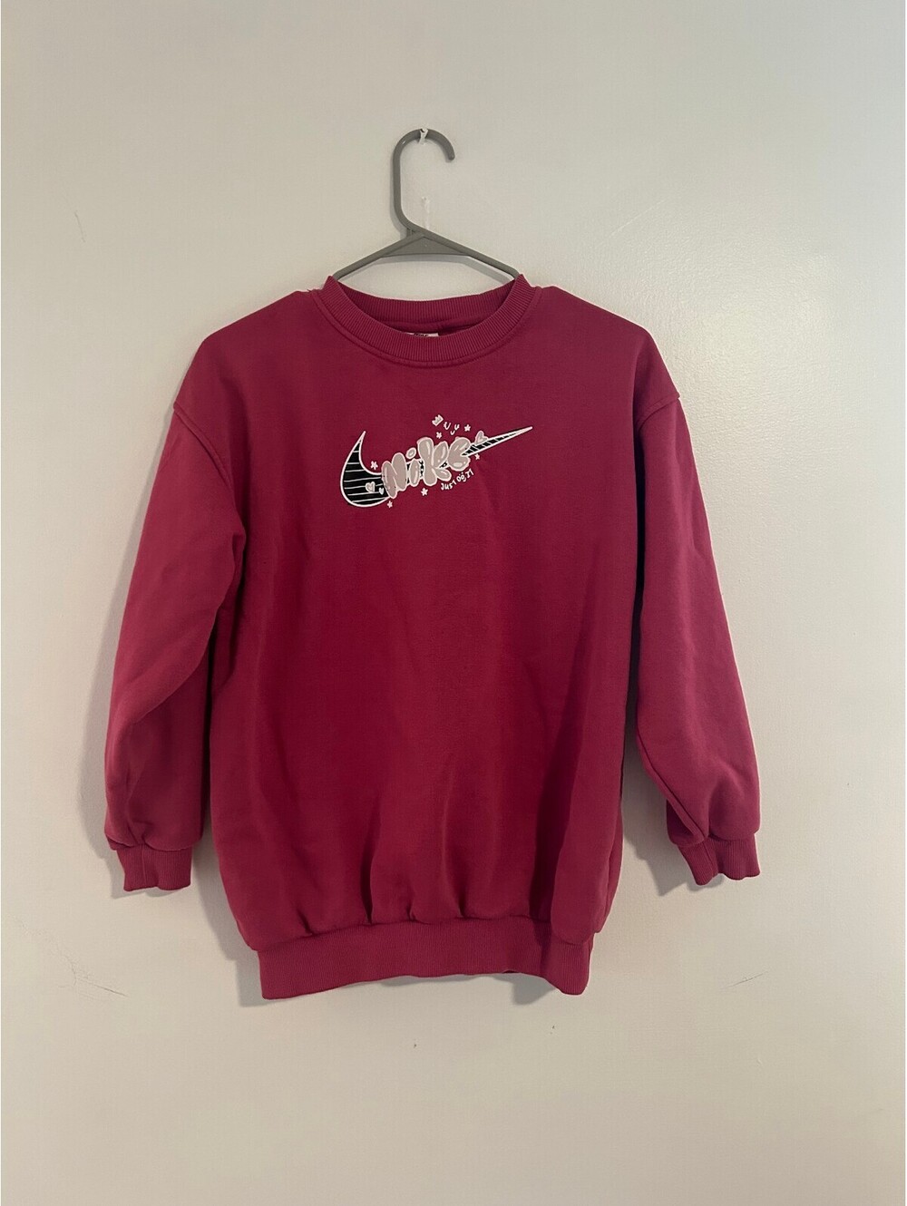 Nike Girls L Club Fleece Oversized Crewneck Sweatshirt Berry Pink Large